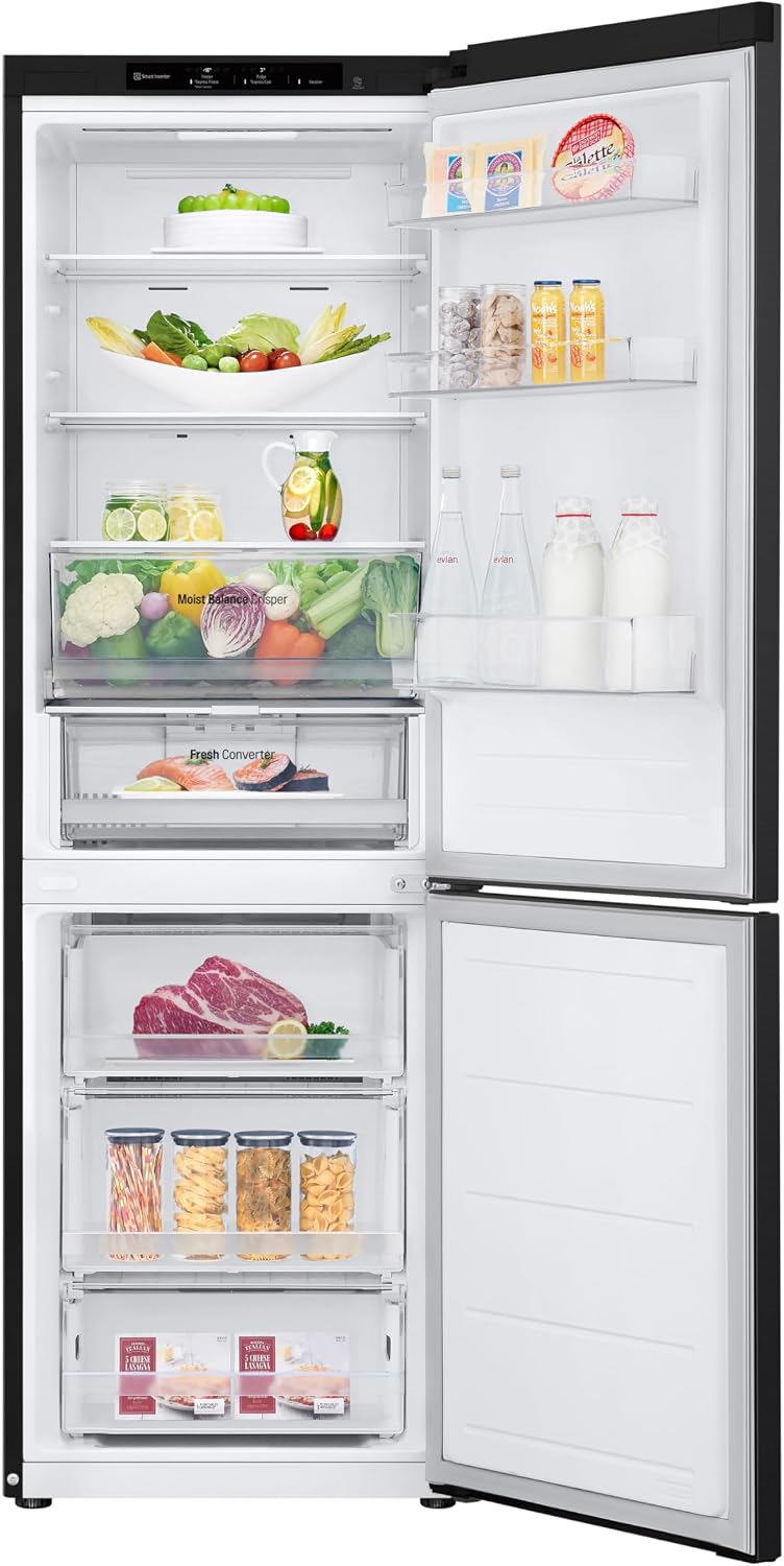 LG Kühlschrank, 1860 mm, 33 dB, 344 L, Schwarz, GBV3100AEP Kühl-Gefrierkombi Total No Frost, hoch, Smart Inverter Compressor