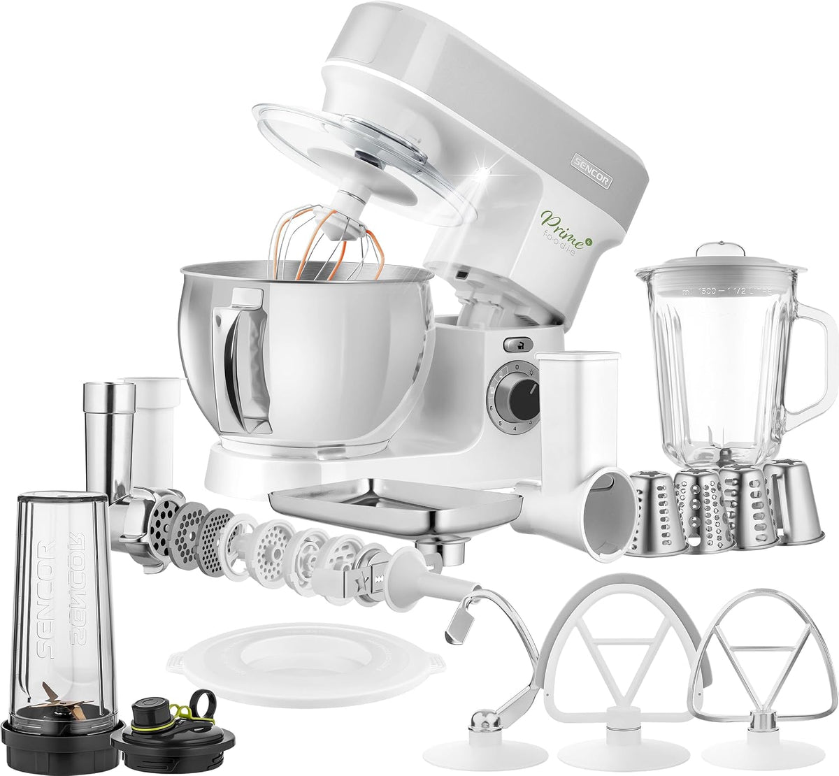 SENCOR Küchenmaschinen, Rührgeräte & Mixer, 1200 W, 5 L, Weiß/Silber, Multifunktions-Küchenmaschine Überausgestattet