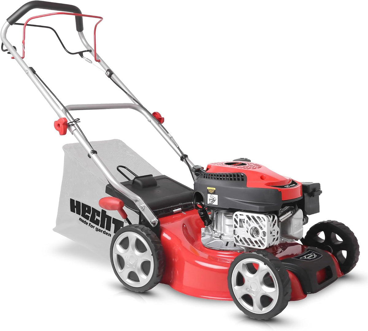 Hecht Rasenmäher, 2,0 kW, 40 cm, 40 l, Rot/Schwarz/Silber, Benzin, leistungsstarker 4 Takt Motor (2, 72 PS), mit Schnittbreite
