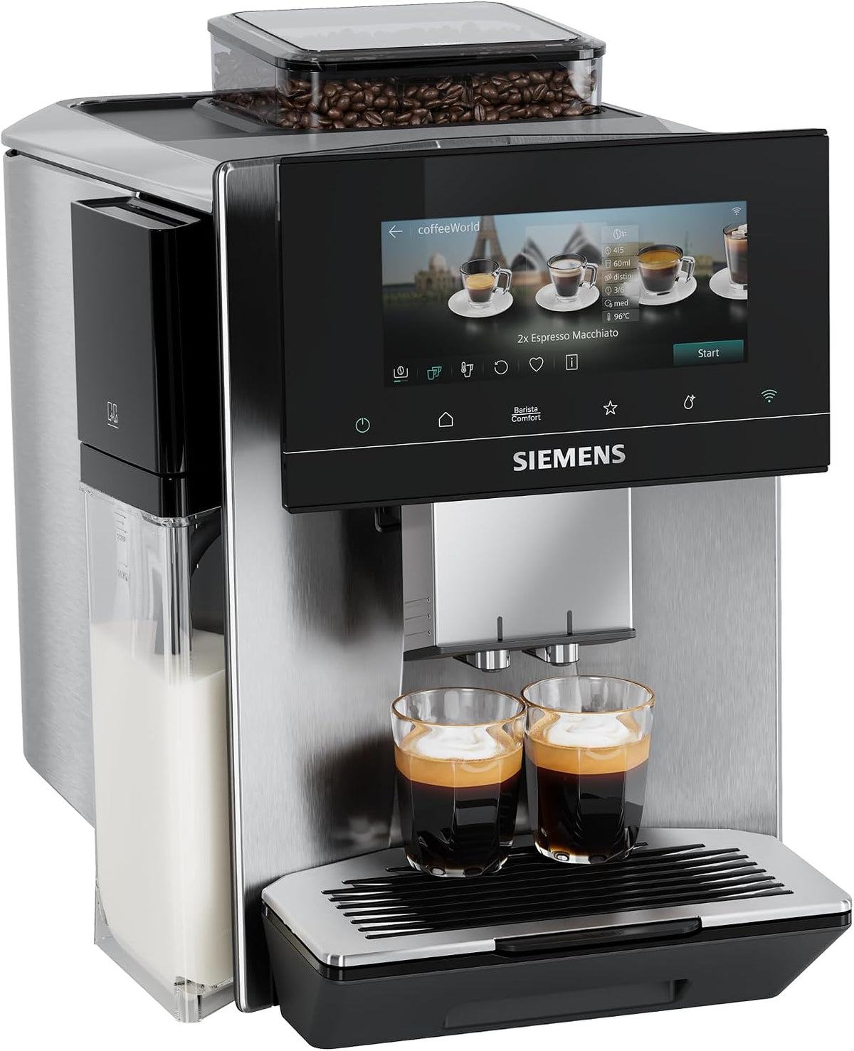 Siemens Kaffeevollautomat, Silber/Schwarz, EQ900 plus, farbiges 6.8'' TFT-Display, autom. Reinigungsystem via Kartuschen
