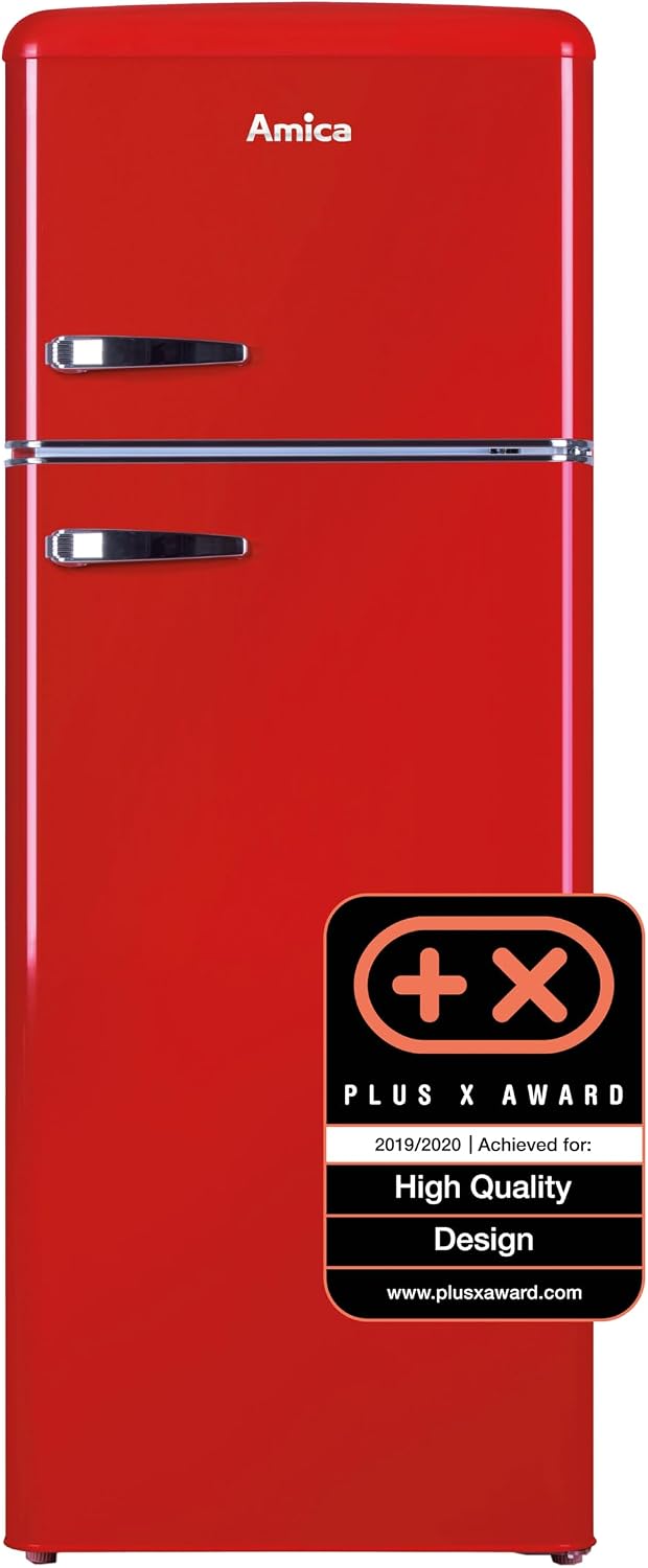Amica Kühlschrank, 144 cm, 55 cm, 62 cm, Rot, KGC 15630 R Retro Kühl-/Gefrierkombination / Chili Red