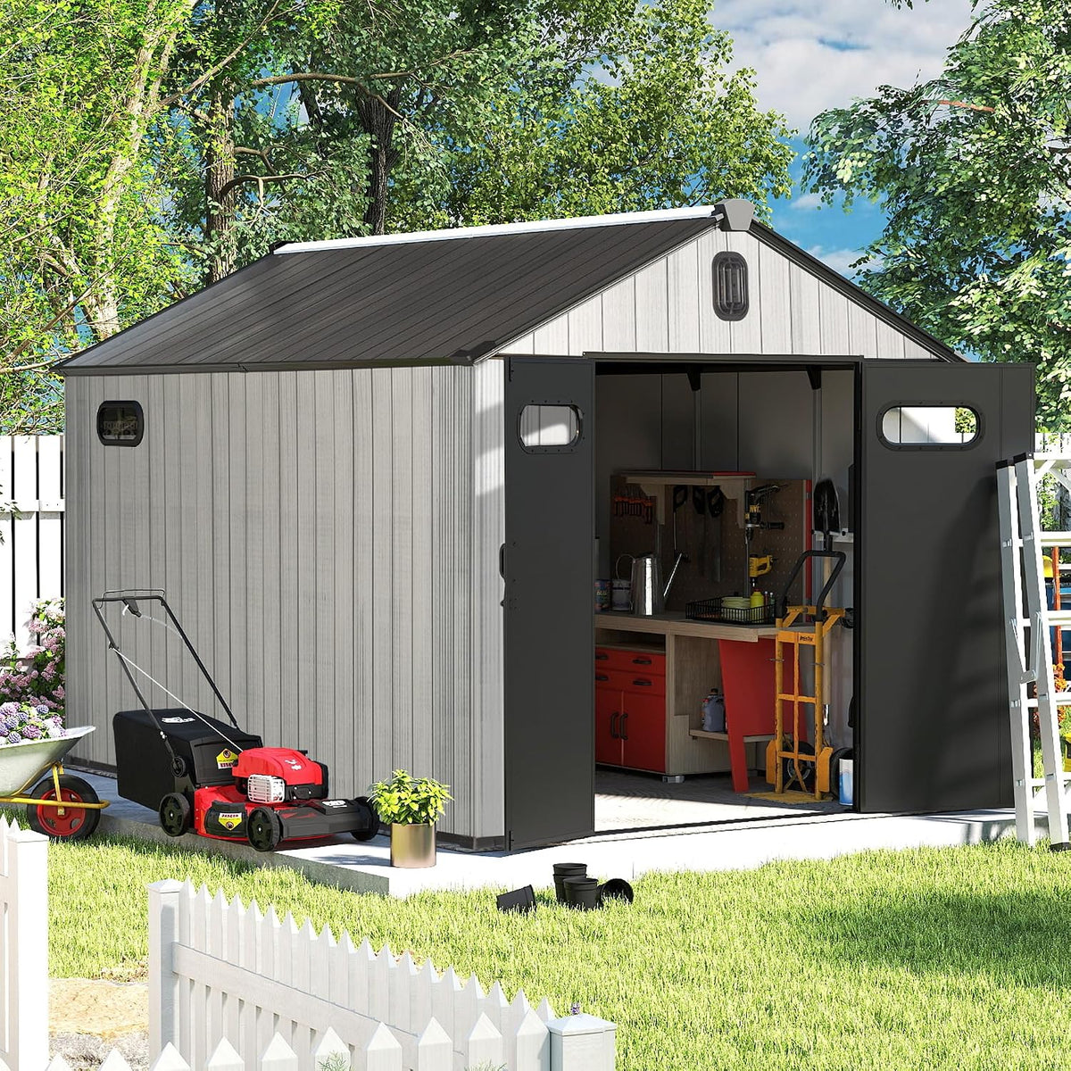 domi outdoor living Gerätehaus, 3,6 m, Grau/Schwarz, ca. 2, 4 x aus Kunststoff, Wetterfest & UV-beständig, Doppelwand-Konstruktion