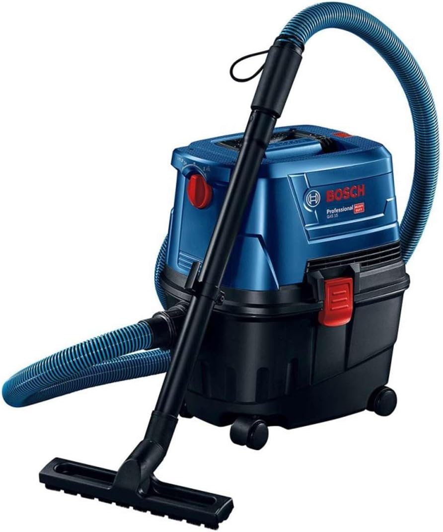 Bosch Professional Nass-Trockensauger, 3m, Blau/Schwarz, Nass-/Trockensauger GAS 15 (1.100 Watt, inkl. 1x Schlauch