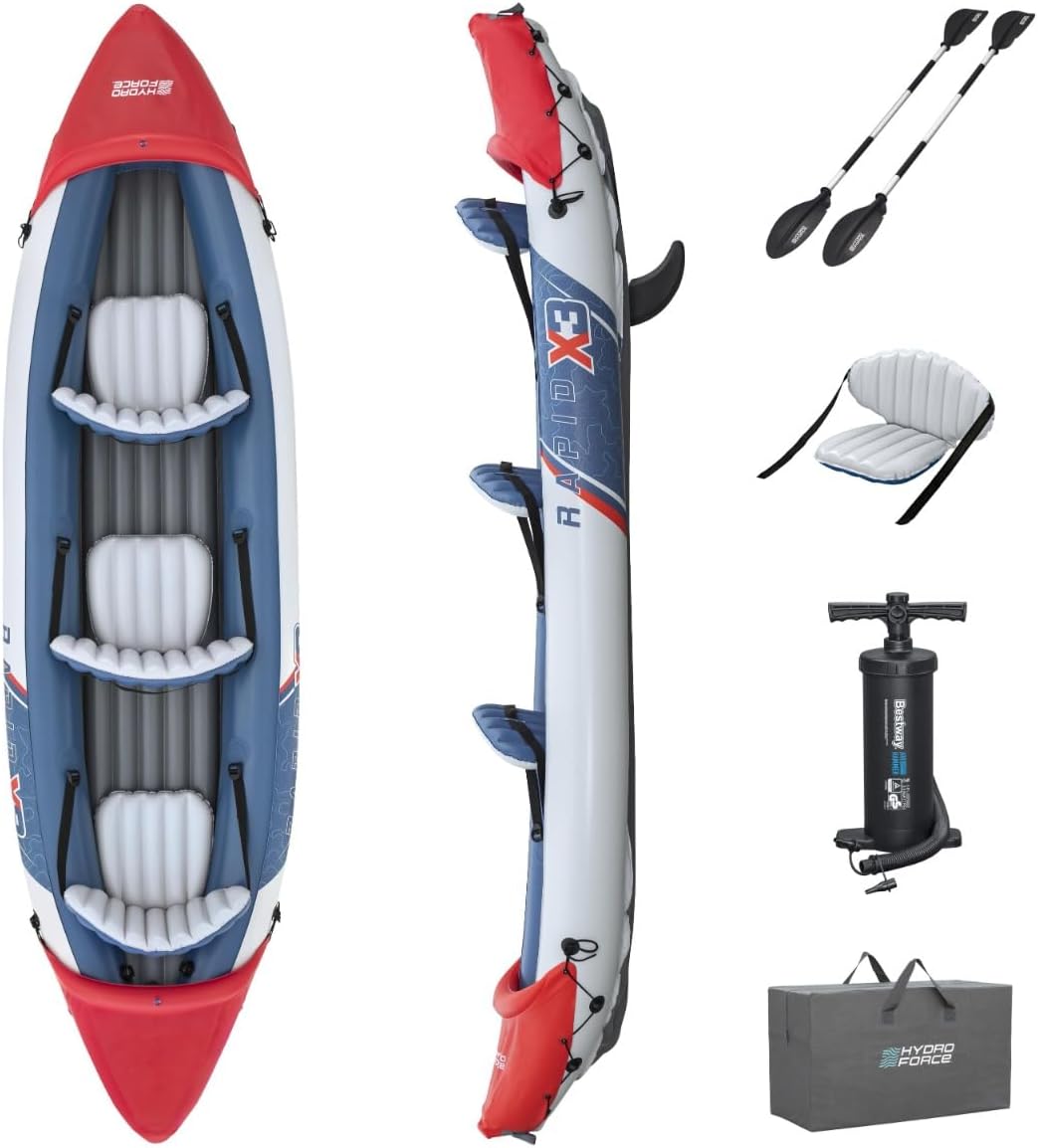 Bestway Aufblasbare Kajaks, Rot/Grau/Blau, 3 Man Kayak