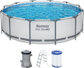 Bestway Stahlrahmenpool, 366 x 100 cm, Wasserkapazität (90%): 9.150 Liter, einfacher Aufbau ohne Werkzeug, Innenverkleidung in Kieselmosaik-Optik