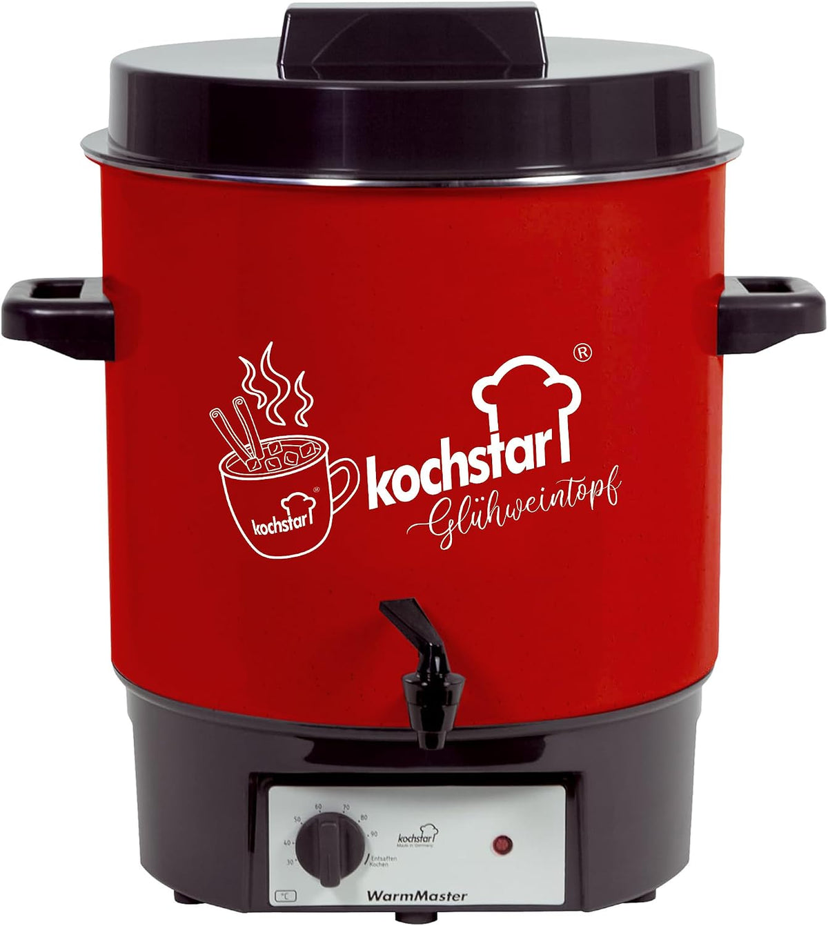 Kochstar Einkochautomaten, 27 Liter, Rot/Schwarz, WarmMaster A - Sonder-Edition X-Mas (Glühweintopf, Inhalt, 1800 Watt