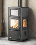 DanDiBo Kaminofen, 12 kW, Schwarz, mit Backfach Herdplatte Panoramakamin Dreiseitig Glas Teba