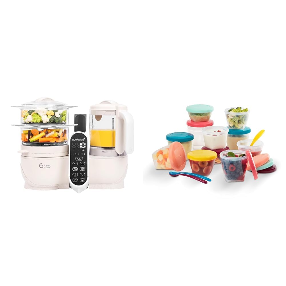 Babymoov Gefrierschrank, Beige/Blau/Rot/Grün, Set Nutribaby Plus Mineral Beige - Babynahrungszubereiter