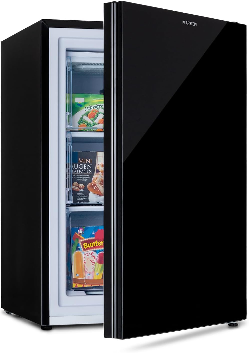 Klarstein Gefrierschrank, 80 Liter, Schwarz, Pluto - 1 Kühlzone, Thermostat mit 5 Stufen, 0 bis -18 °C, mit Glasfront