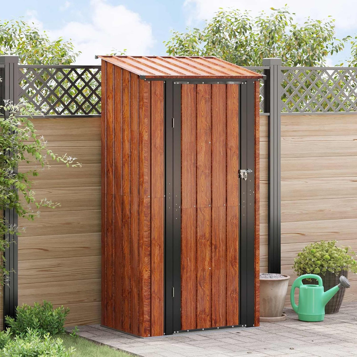 Mokuyary Gerätehaus, 103 x 74 x 200 cm, Metall, Braun/Schwarz, Gartenhütten Braun Metall Gartenh