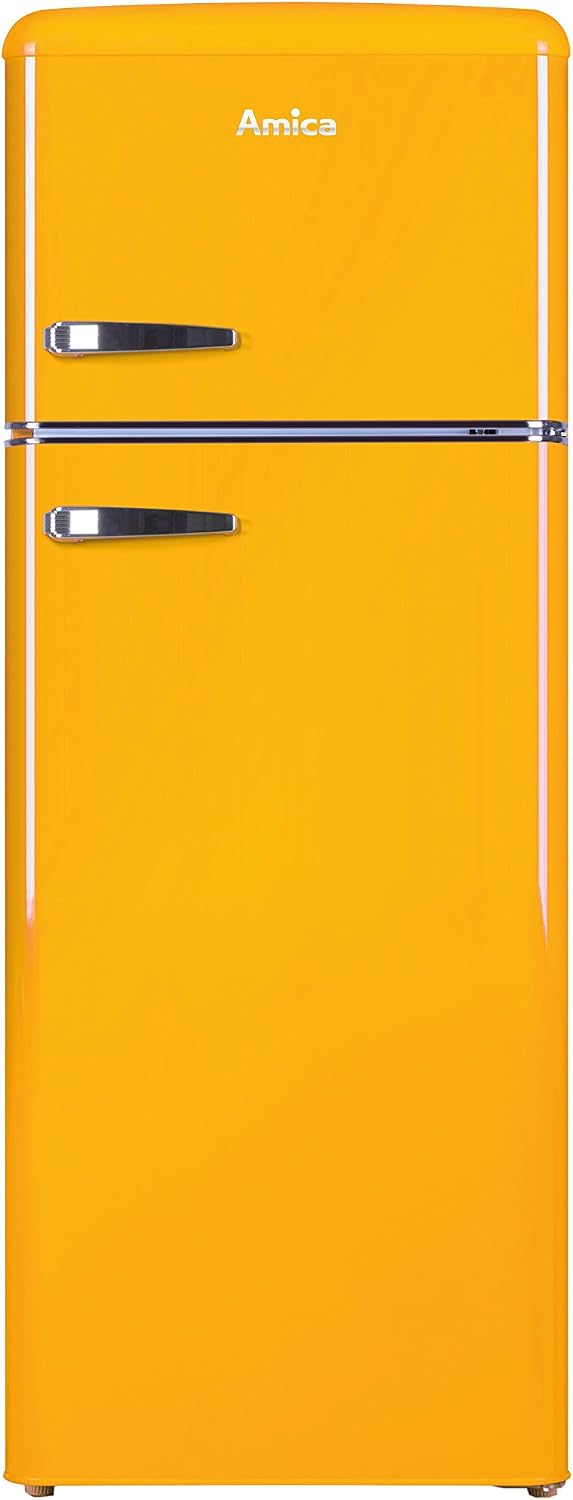 Amica Kühlschrank, 144 cm, 55 cm, 62 cm, Gelb, KGC 15633 Y Retro Kühl-/Gefrierkombination / Honey Yellow (