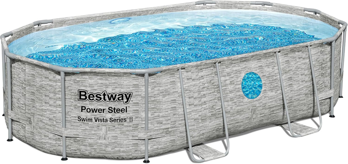 Bestway Stahlrahmenpool, 488 x 305 x 107 cm, Cremegrau, ® Power Steel Swim Vista Series Ersatz Frame Pool ohne