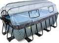 EXIT TOYS Stahlrahmenpool, 400x200x122 cm, Grau/Schwarz/Blau, Stone Pool mit Multifunktionale Abdeckung - - Großer