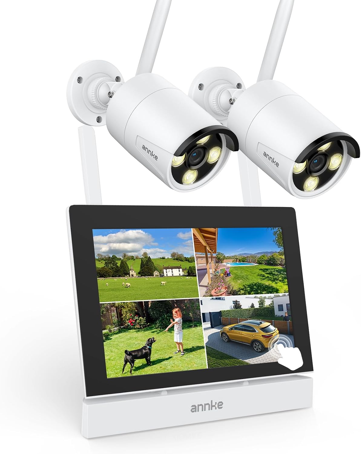 ANNKE Monitor, 30m, Weiß/Schwarz, Überwachungskamera Set mit, 5MP 4CH 7' Zoll Touchscreen NVR Bildschrim mit 2pcs 5MP