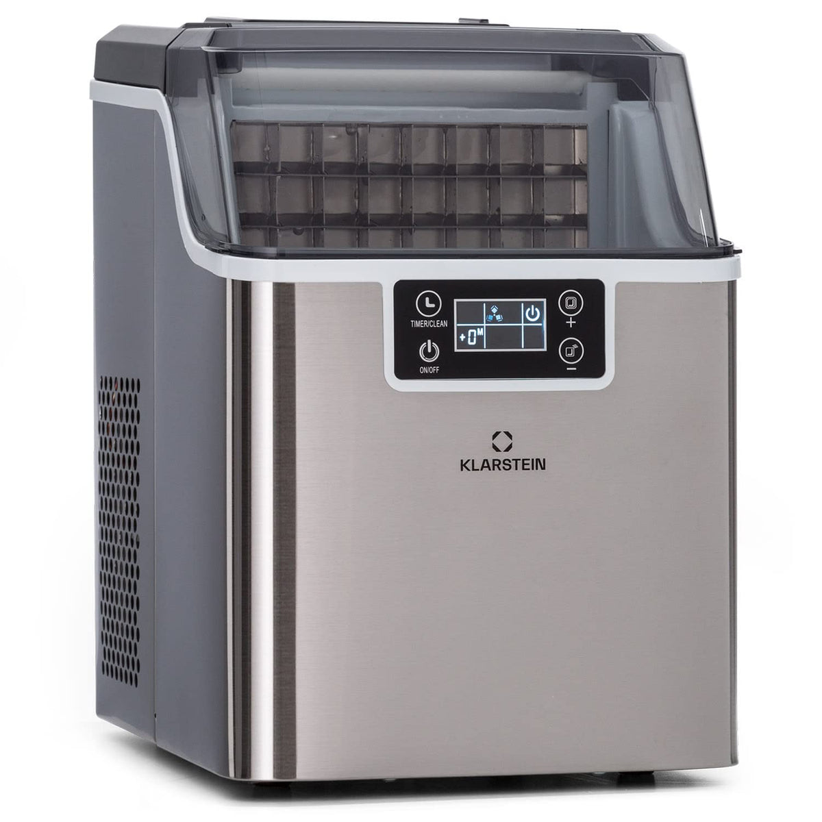 Klarstein Eismaschine, 3,2 L, 20 kg, Silber/Schwarz, Eiswürfelmaschine für Zuhause Camping Gastro, Schnelle Mini Eiswürfelmaschine Kle