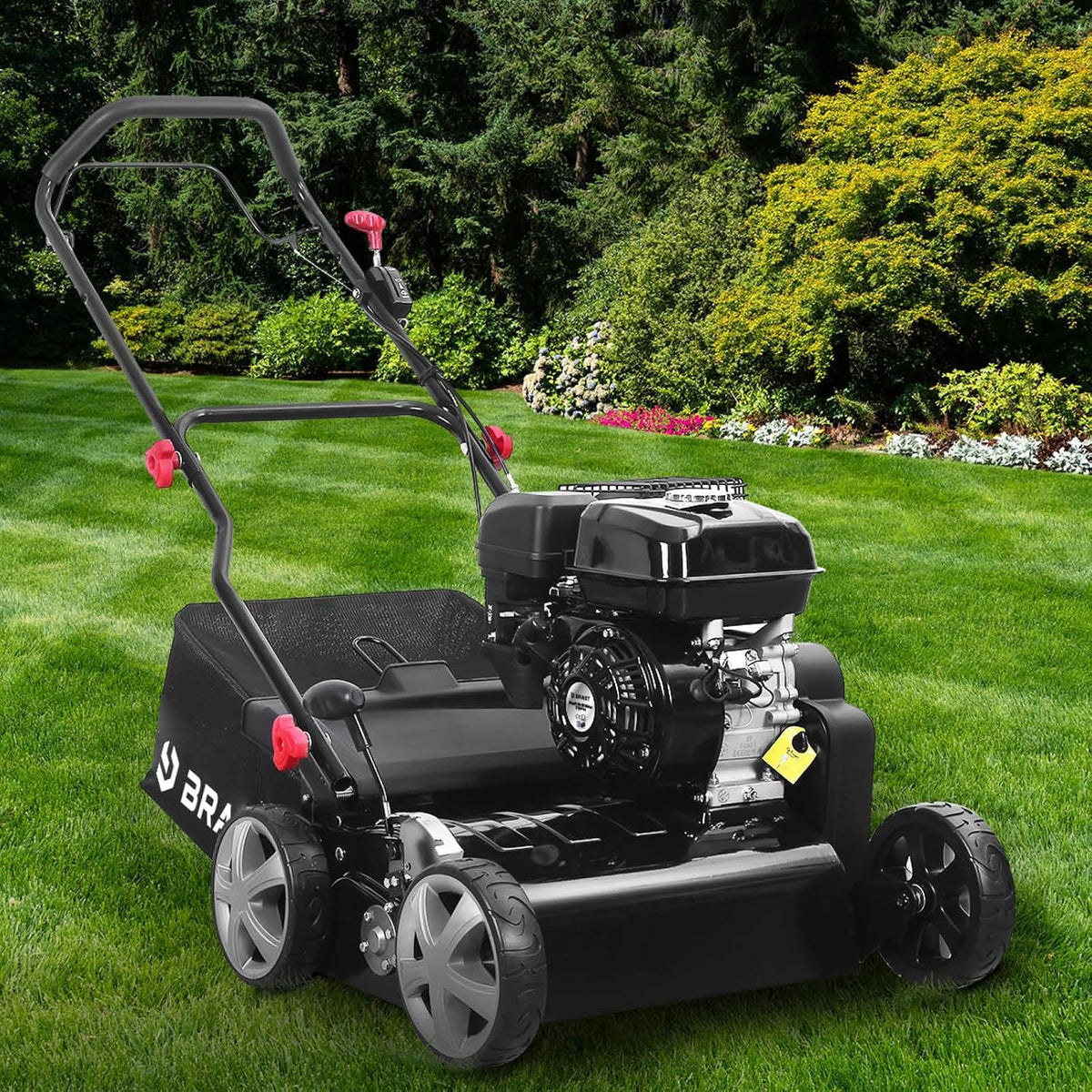 BRAST Vertikutierer, 4,5 kW, 45 cm, 50 L, Schwarz/Silber, Benzin (6, 12PS), 4-Takt Motor 212ccm, 40- Arbeitsbreite