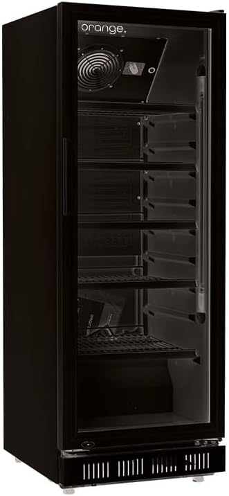 orange . Getränkekühlschrank, 230 L, Schwarz, mit Glastür, abschließbar, LED-Beleuchtung, 4 Roste, 0-10°C, Gastro Flaschenkühlschrank 530x635x1442 mm