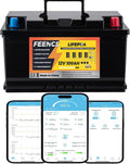 FEENCE Deep-Cycle-Batterien, 100 Ah, 12 V, Lithiumeisenphosphat, Schwarz, H188 Mini Size LiFePO4 Batterie Bluetooth