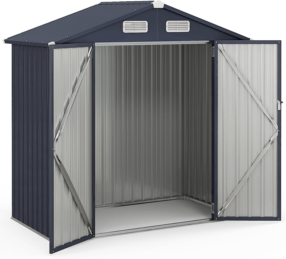 COSTWAY Gerätehaus, 193 x 108 x 196 cm, 4 L, Verzinktes Metall, farbbeschichtete Stahlziegel, Dunkelgrau/Silber
