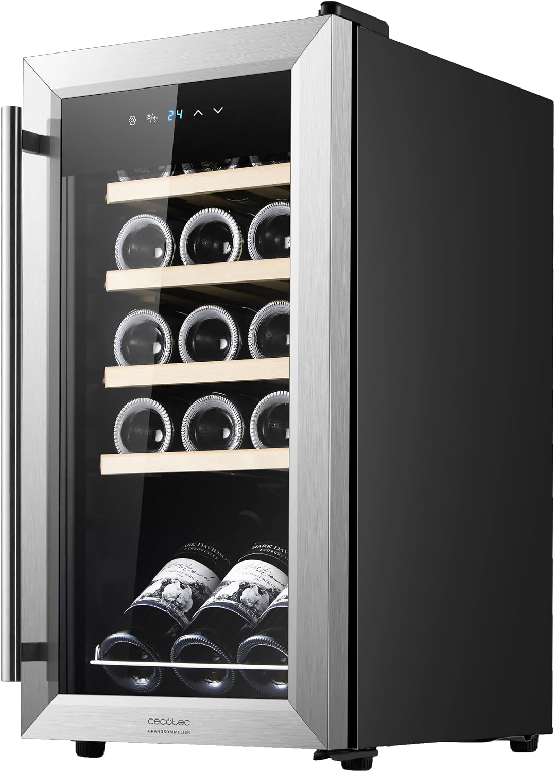 Cecotec Weinkühlschrank, Schwarz/Silbern, Bolero Grandsommelier 1550 Inox Compressor, 15 Flaschen, Tür und Griff aus Edelstahl