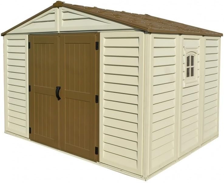 Gerätehaus Ezooza, 325 x 240 cm, Beige/Braun, WoodBrige Plus Gartenhaus aus PVC, Beige und Braun