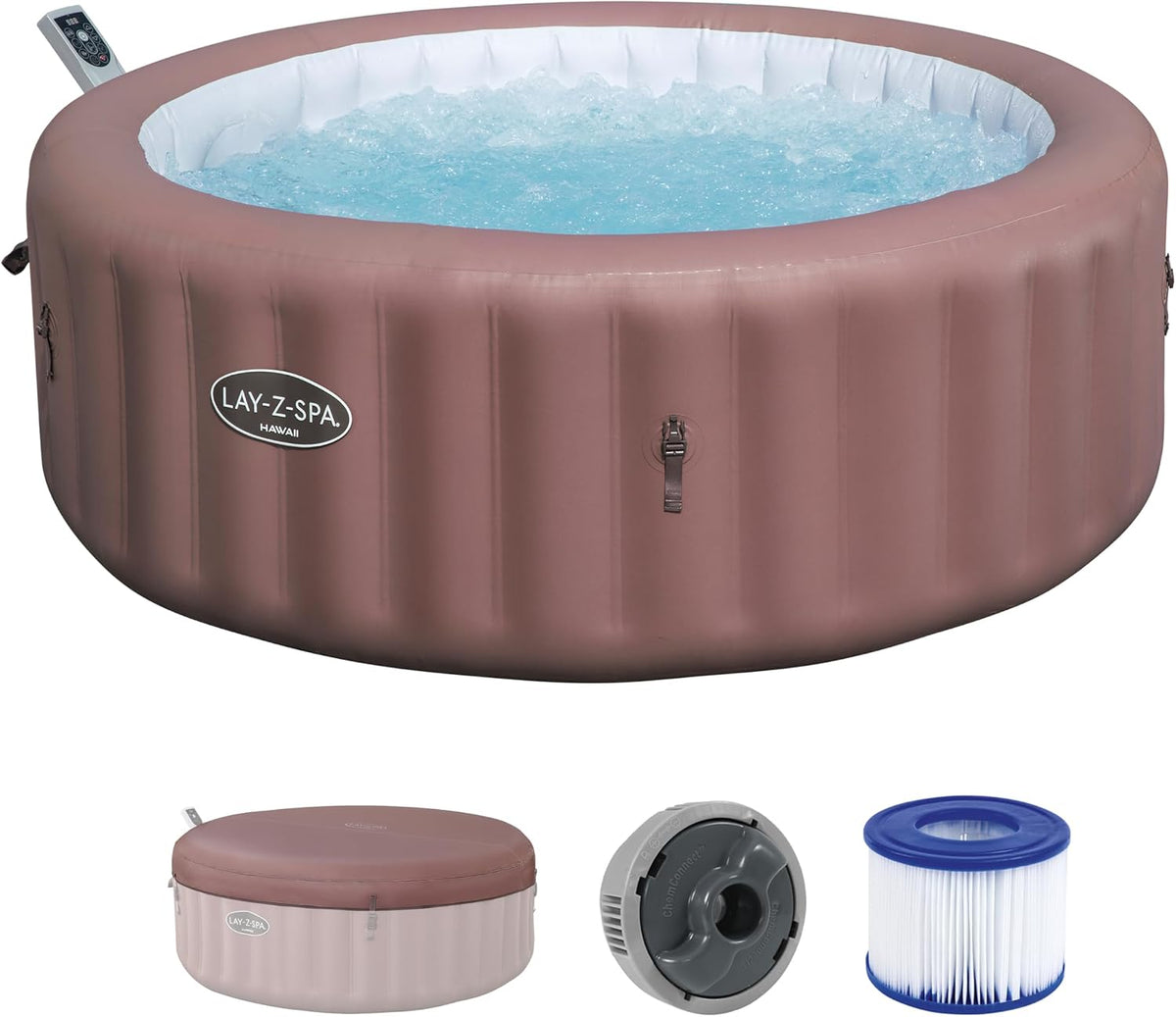 Bestway Aufblasbare Pools, 196 x 71 cm, Terrakotta/Weiß/Blau, ® Lay-Z-SPA® Energiespar-Whirlpool Hawaii AirJet™