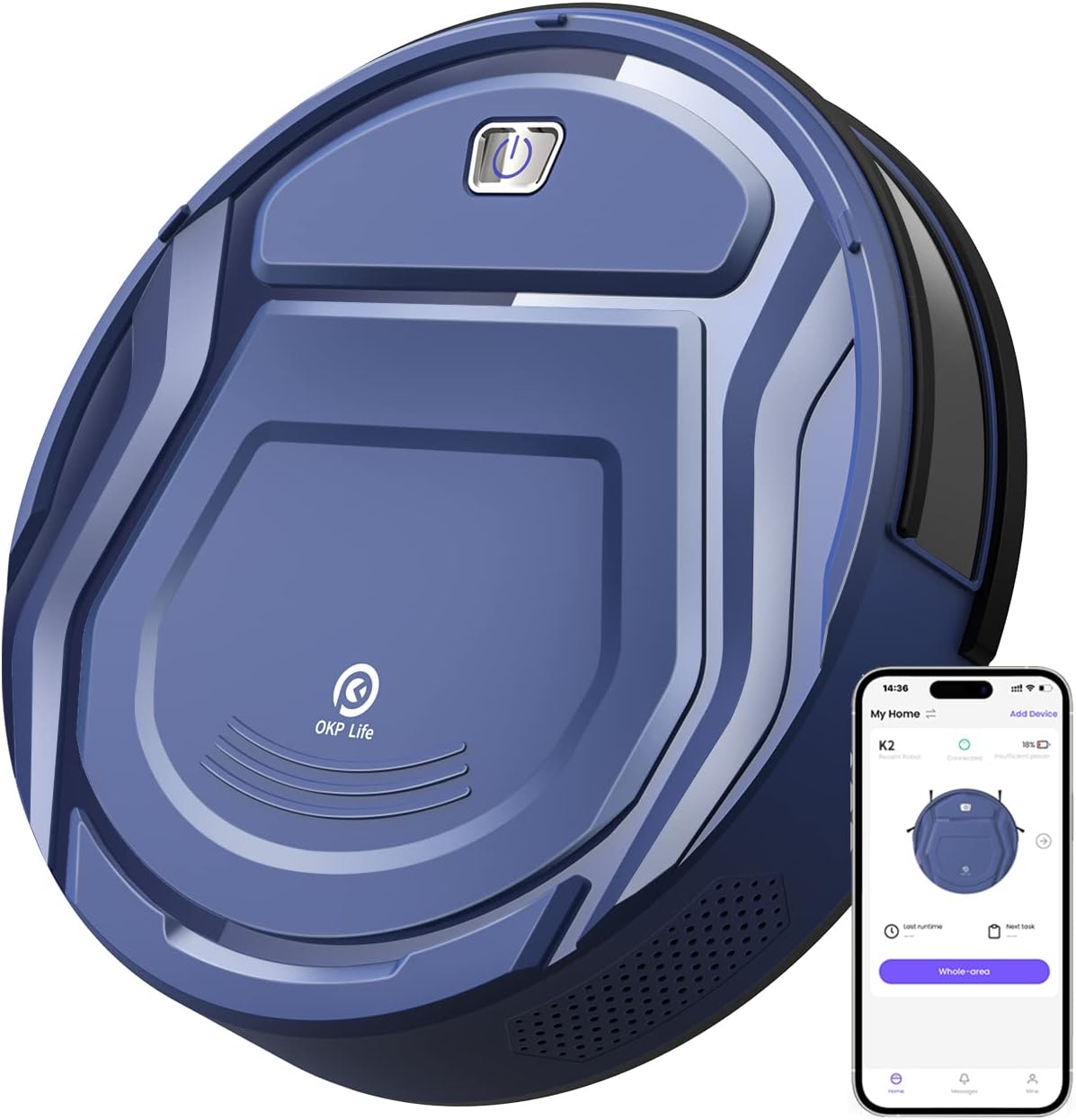 OKP Saugroboter, Blau, Staubsaugerroboter, 2100Pa Staubsauger Roboter mit WLAN Superschlank, Boden, Teppich