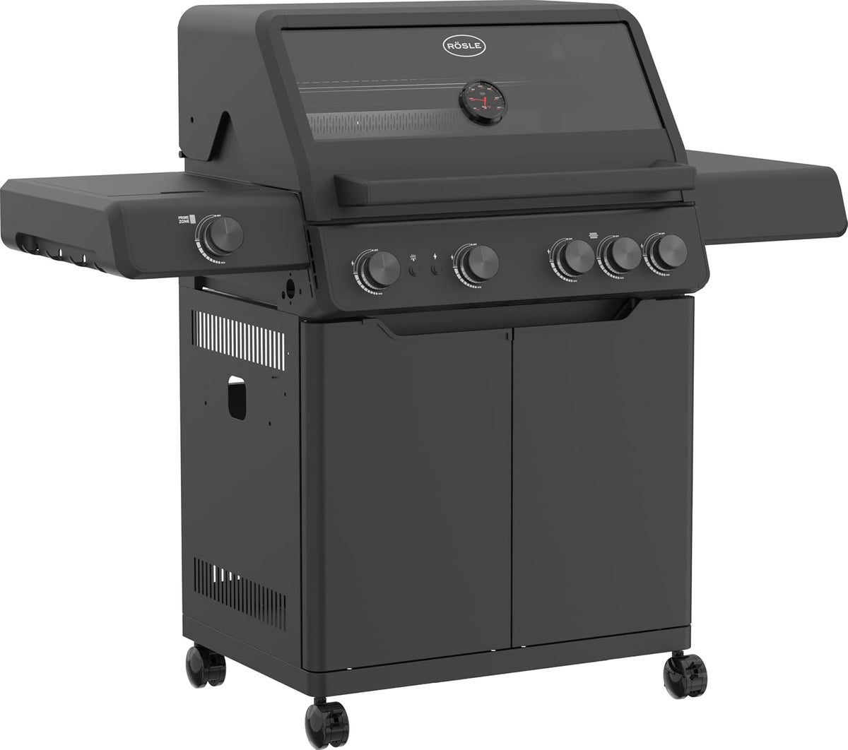 RÖSLE Gasgrill, 70x45 cm, 3,5 kW, Schwarz, ALLFLAME Hero 4, 4 Brenner (je ), PRIMEZONE, BACKBURNER, Grillfläche