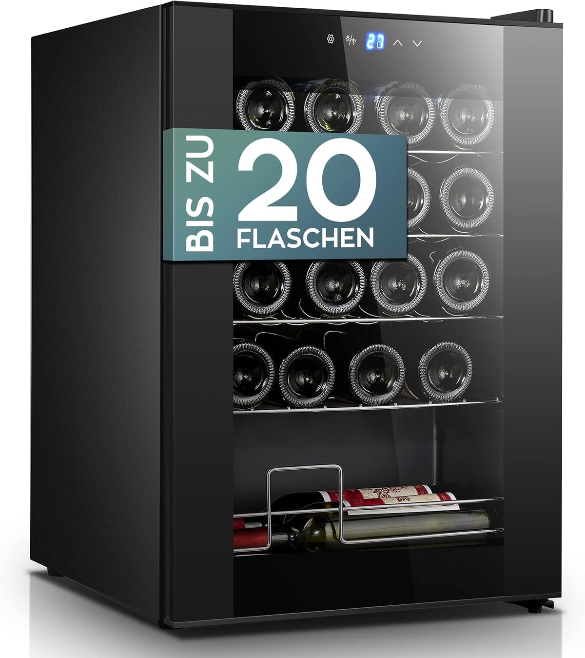 Heinrich´s Weinkühlschrank, 53 L, Schwarz, Getränkekühlschrank Schmal, Kühlschrank mit Glastür, Touch-Temperatureinstellung