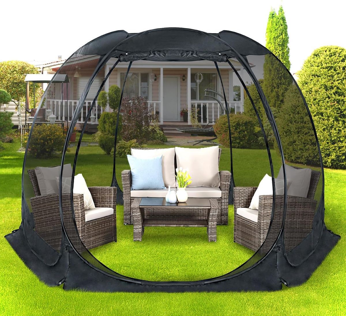 Alvantor Pavillon, Schwarz, Screen House für 6, 15 Personen, Pop-Up-Iglu-Zelt mit Moskitonetz an den Seiten, UV-beständiger Sonnenschutz für Garten