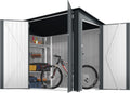 Gerätehaus YODOLLA, 238x118x170 cm, Grau, Fahrradschuppen 3 Türen mit Schloss, Metall abschließbares Geräteschuppen