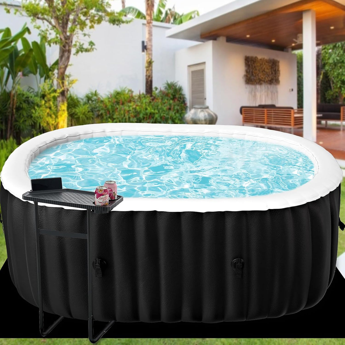 ZIKEBTUY Badewannen mit Sprudelfunktion, 190x120x63.5 cm, Schwarz/Weiß, Whirlpool Outdoor Aufblasbar 2 Personen Hot Tub badewanne