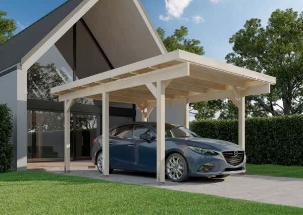 Alpholz Carports, 125 kg, Beige, Einzelcarport Malmö aus Holz mit Dacheindeckung 26, 1 m², Unterstand für Auto B 358 x T 730 x H 241 cm