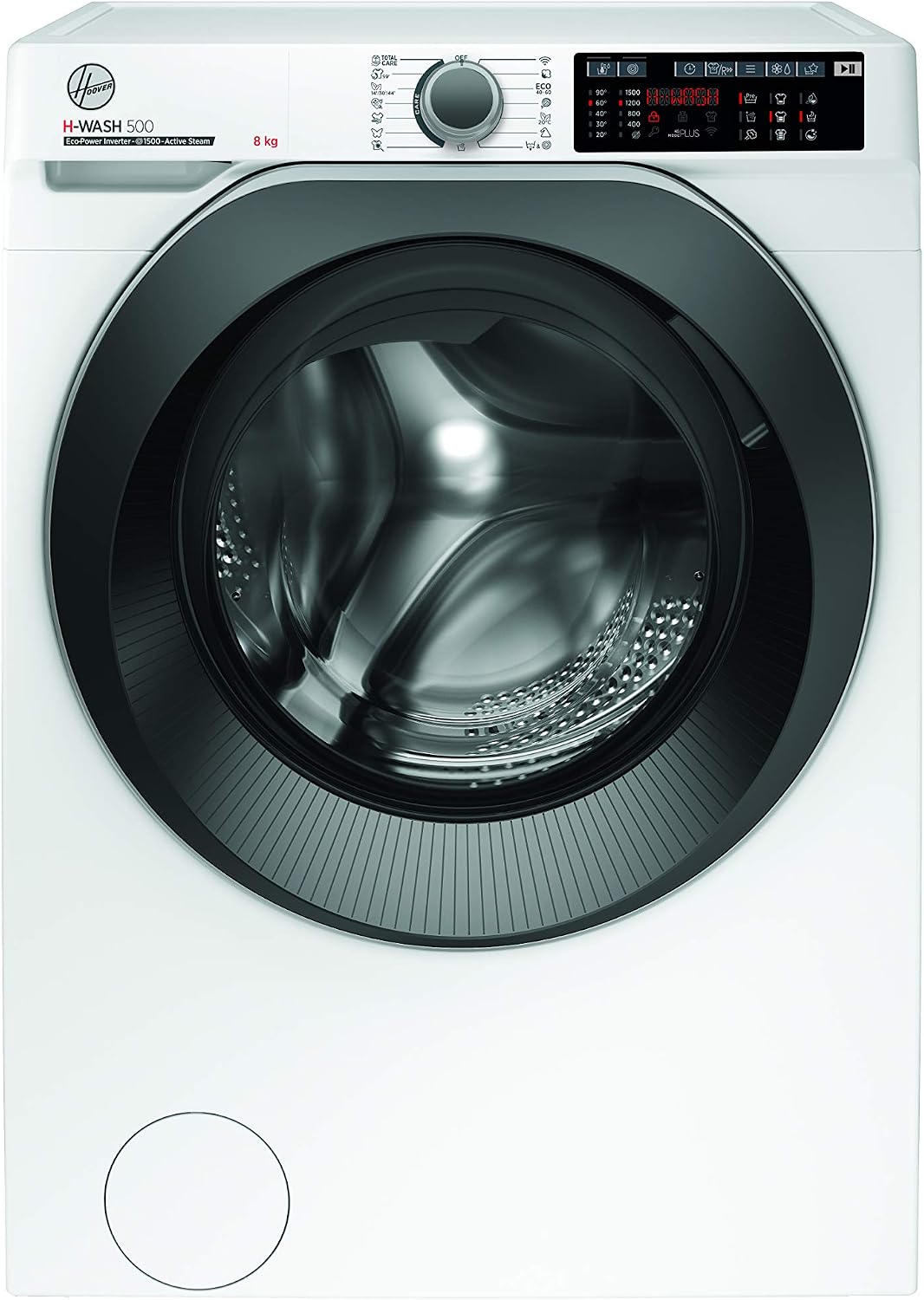Hoover Waschmaschine, 8 kg, Weiß/Schwarz, H-WASH 500 HWQ 58AMBS / / 1500 U/Min. / Eco-Power Inverter