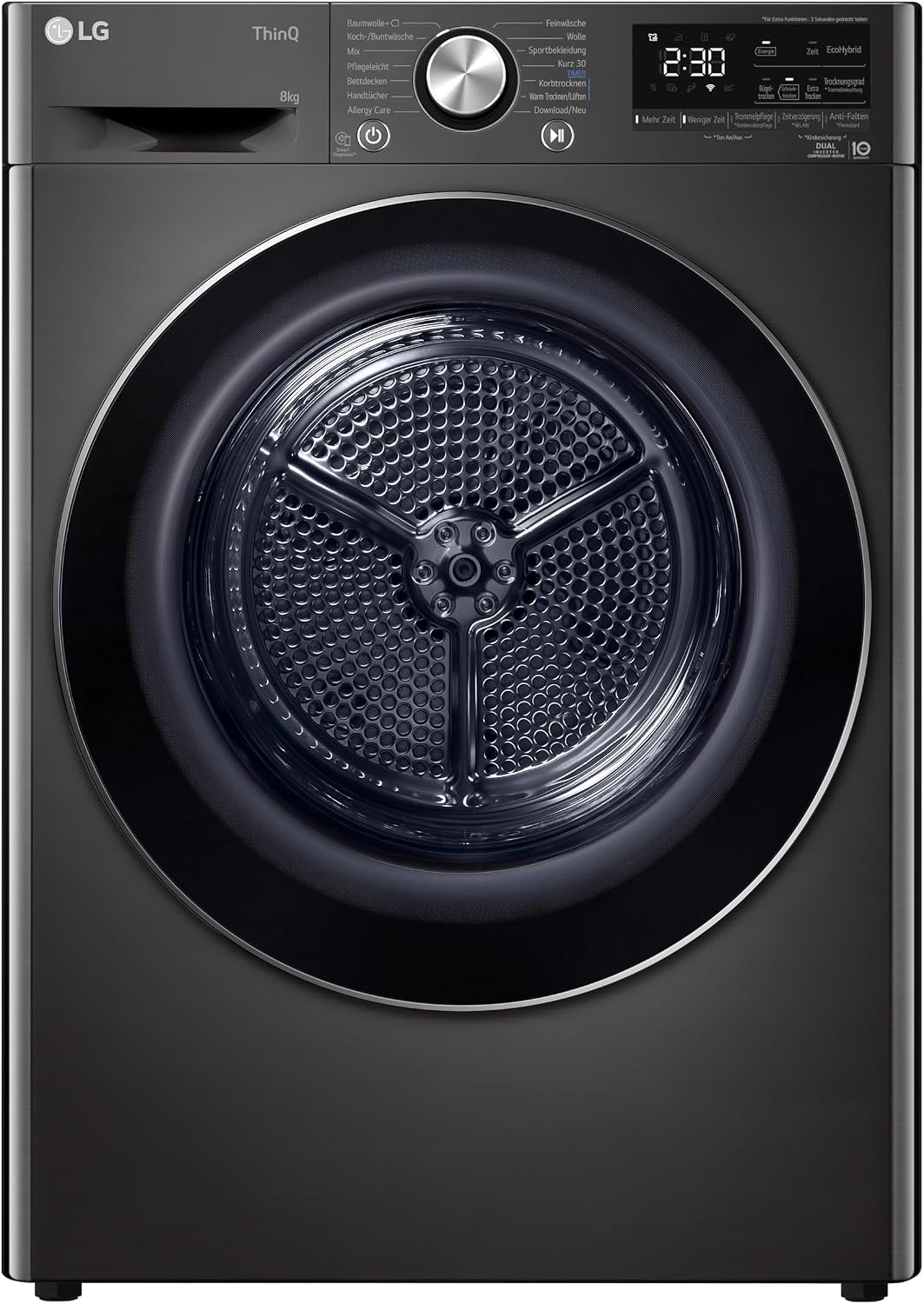LG Wäschetrockner, 60 x 69 x 85 cm, 8 kg, Schwarz, RT80V9B, Klasse A+++, Trockner, Wärmepumpentrockner mit Kurzprogramm