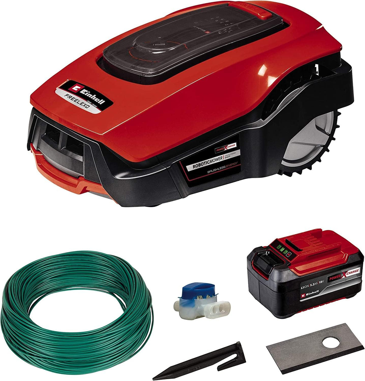 Einhell Mähroboter, 1200 m, Rot/Schwarz, FREELEXO 1200 LCD BT (für bis zu ², Multizonen-Mäher, Bluetooth App-Steuerung