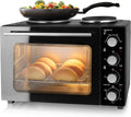 Emerio Backofen, Schwarz, mit 32 Litern + 2 Herdplatten, Umluft + Ober-/Unterhitze, Timer + Temperaturregler, inkl. Backblech & Grillrost