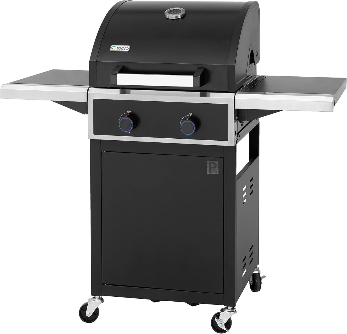 tepro Gasgrill, 128 x 63 x 114 cm, Schwarz, Keansburg 2 mit 2 langlebigen Edelstahl-Brennern, emailierten Guss-Grillrosten