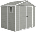 Outsunny Gerätehaus, 240 x 190 x 228 cm, 4,1m, Hellgrau/Weiß, Geräteschuppen mit Satteldach, Kunststoff Gartenchuppen mit Abschließbar Tür