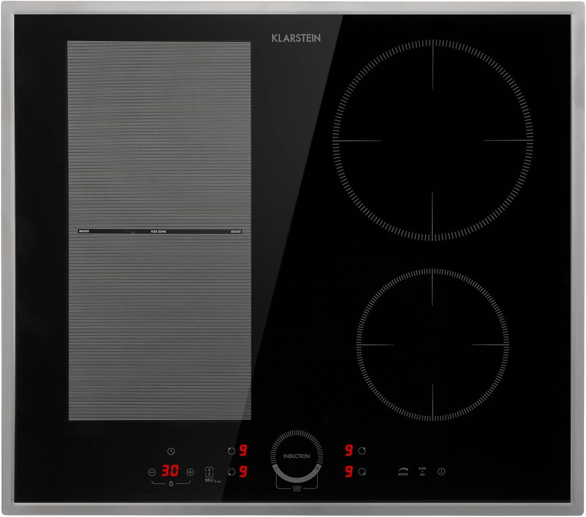 Klarstein Kochfeld, Schwarz/Silber, Induktions - Glaskeramik Einbau- Mit 4 Platten, Touch-Display, Digitalanzeige
