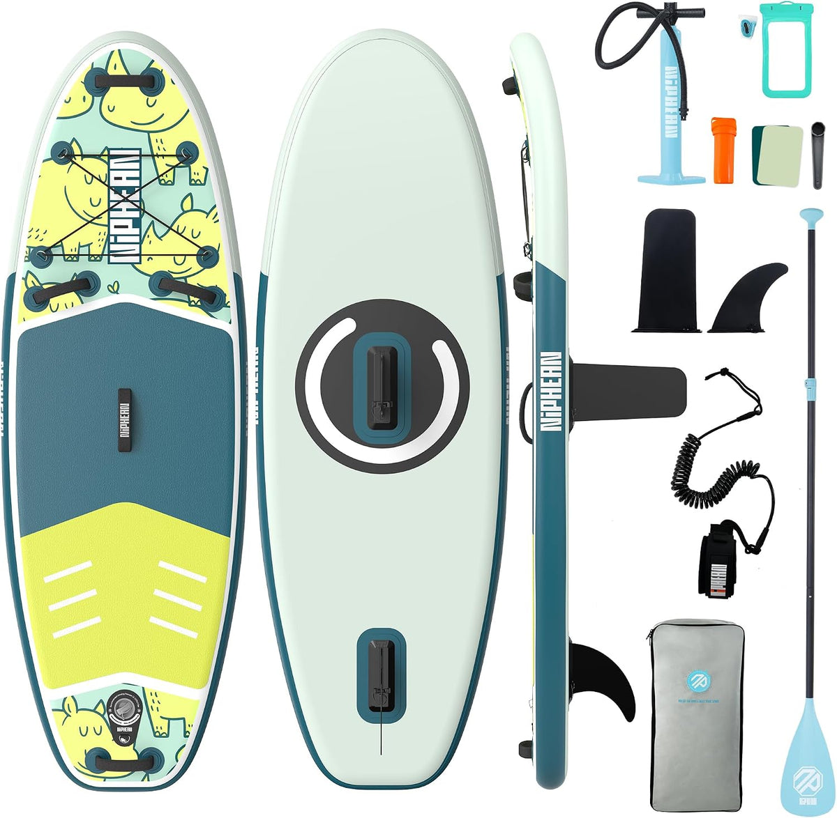 niphean SUP-Board, Blau/Gelb/Grün/Schwarz, (Extra Groß) Stand Up Paddling Board, SUP für 2+1 Personen/Familien
