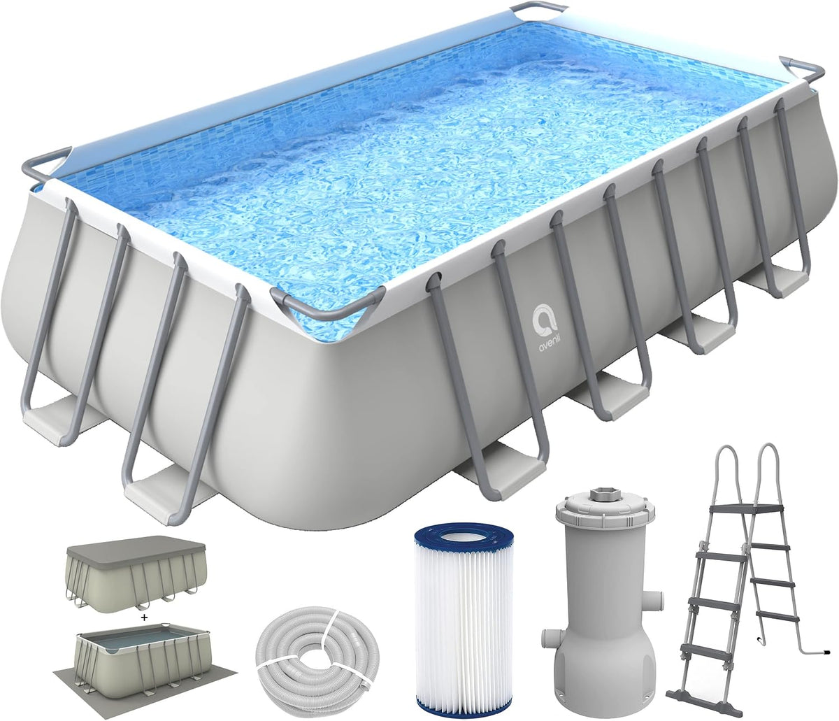 AVENLI Stahlrahmenpool, 549 x 305 x 122 cm, grau/blau, Pool Stahlrahmen Aufstellpool Komplettset mit Leiter