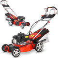 Hecht Rasenmäher, 46 cm, 1200m, rot/schwarz, 5-IN-1 Benzin, leistungsstarker 4 Takt Eco Motor - Mit Radantrieb