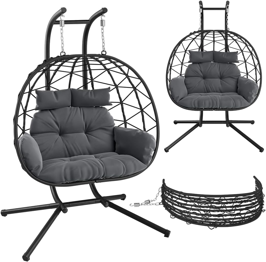 STEELSØN Hängesessel, 220 kg, Schwarz, Alarian 2 Personen, Hängestuhl Rattan Outdoor & Indoor mit Kissen, XXL-Sessel höhenverstellbar