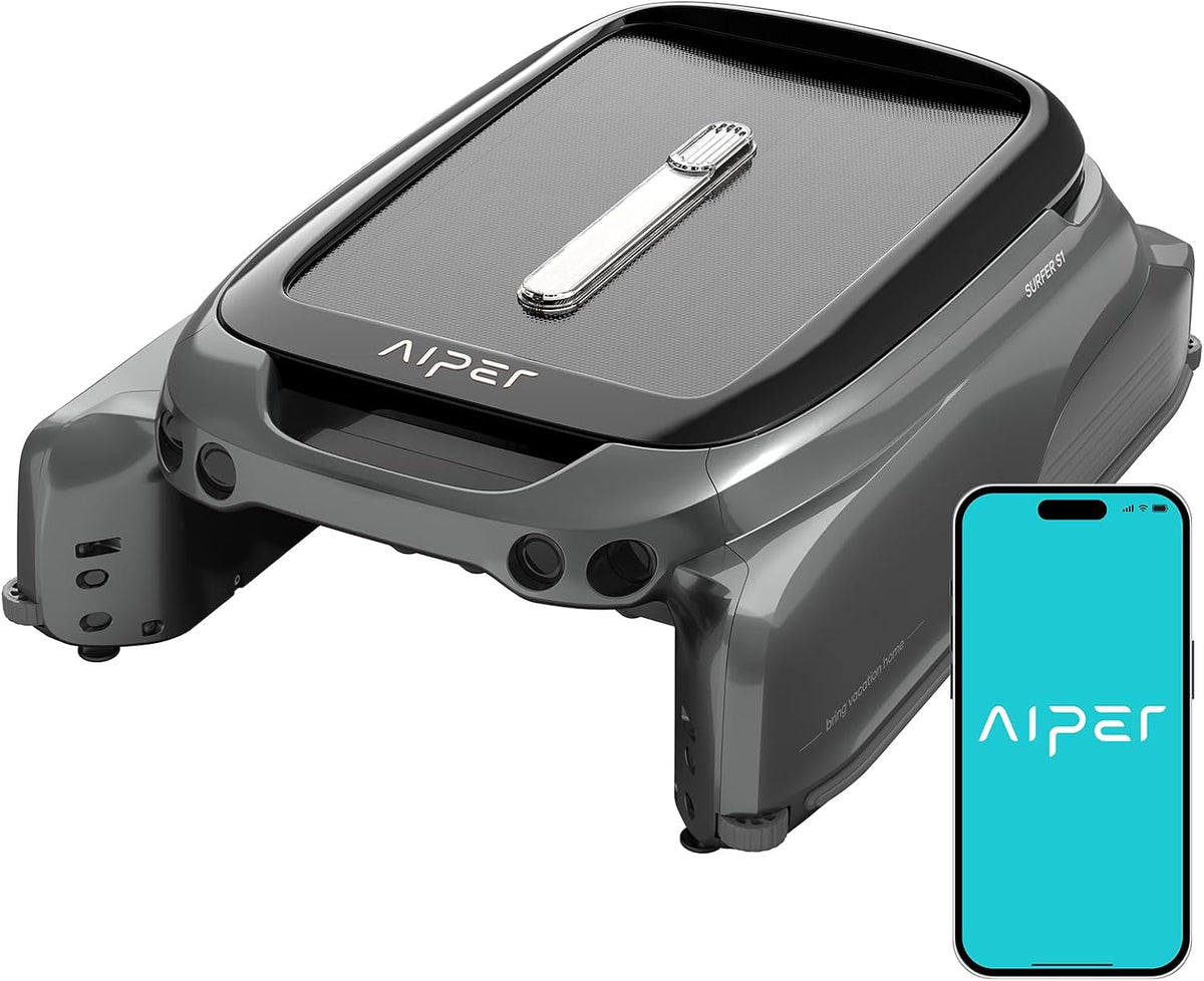 AIPER Poolroboter, Grau, Surfer S1 Pool Skimmer, Pool Roboter Akku Solarbetriebener, Solarseeker, Wasseroberflächenreinigung