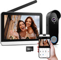 XPJ Monitor, Schwarz/Weiß, Kabellose Türglocke Kamera mit 7' Bildschirm Smart Video, Nachtsicht, Bewegungserkennung