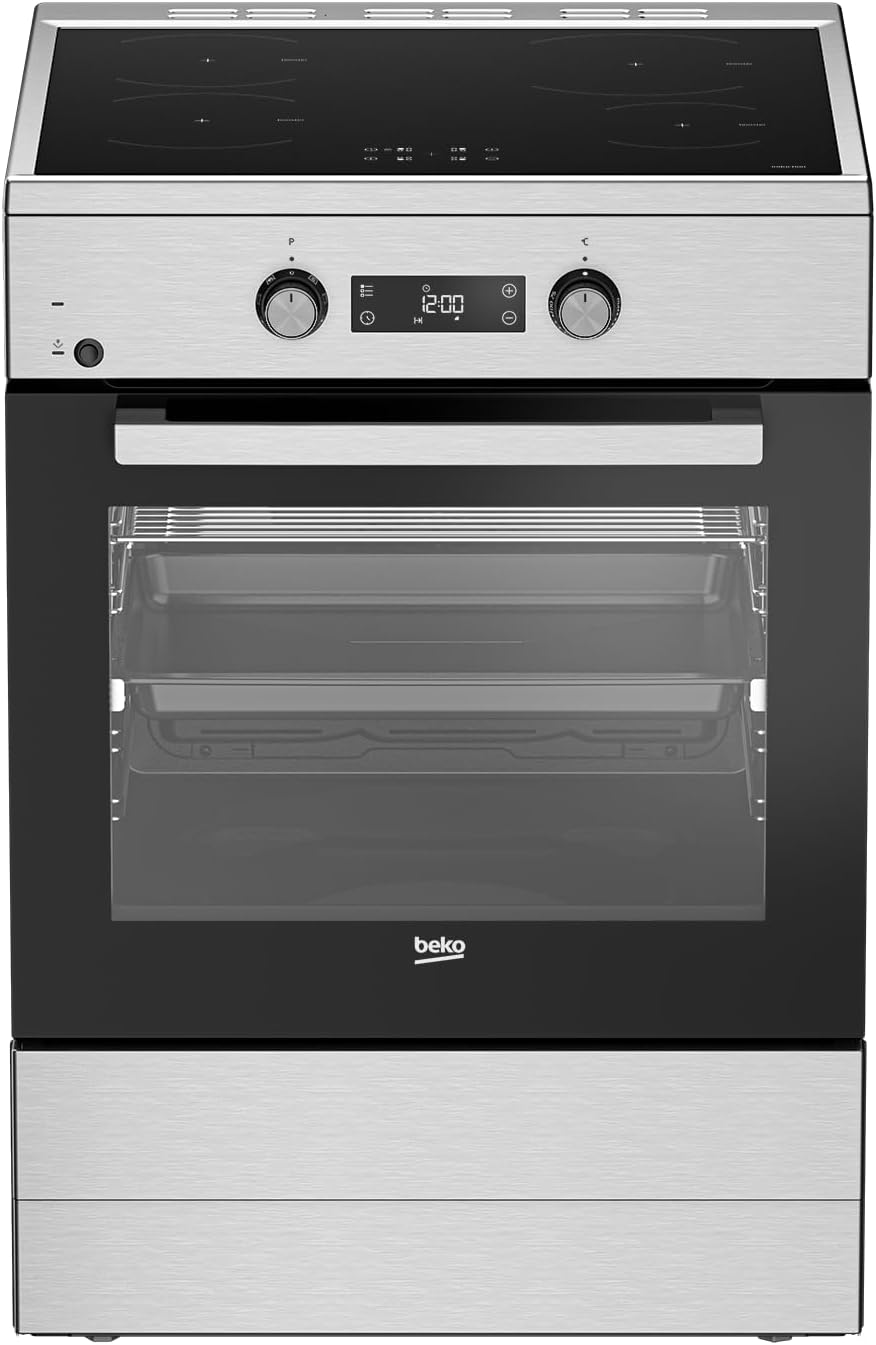 Beko Kochfeld, 72 l, Silber/Schwarz, FSM69301SXT freistehend Herd, Multifunktionsofen mit Induktions, Garraum-Volumen