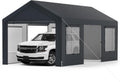 COSTWAY Carports, 595x300 cm, Dunkelgrau, Zeltgarage Carport, Garagenzelt mit 8 abnehmbaren Seitenwänden, Rolltüren & belüfteten Fenstern