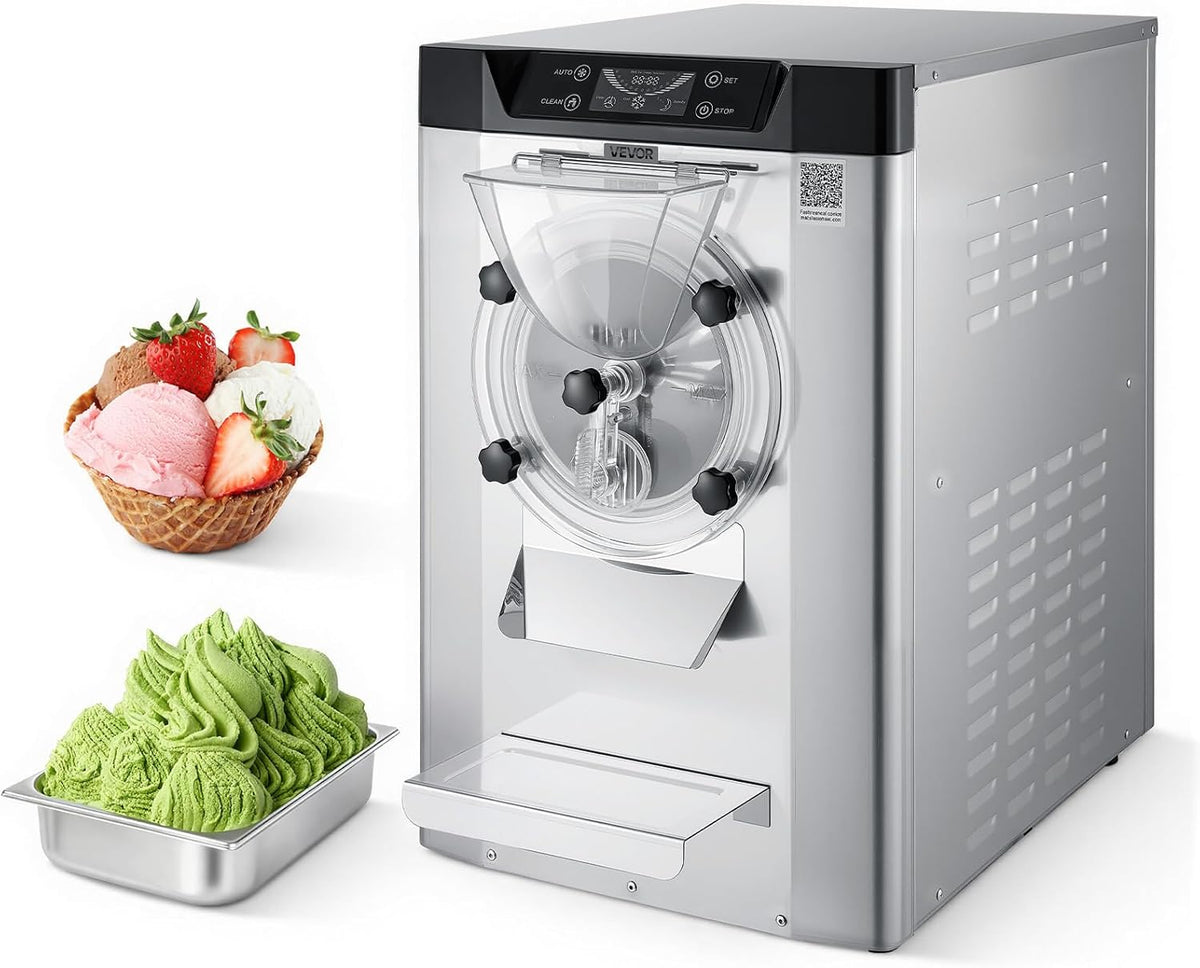 VEVOR Eismaschine, 2000 W, 20 L, 6 L, Silber, Gewerbliche Eiscrememaschine 12, Tischgerät für Gelato mit Edelstahlbehälter (304) &