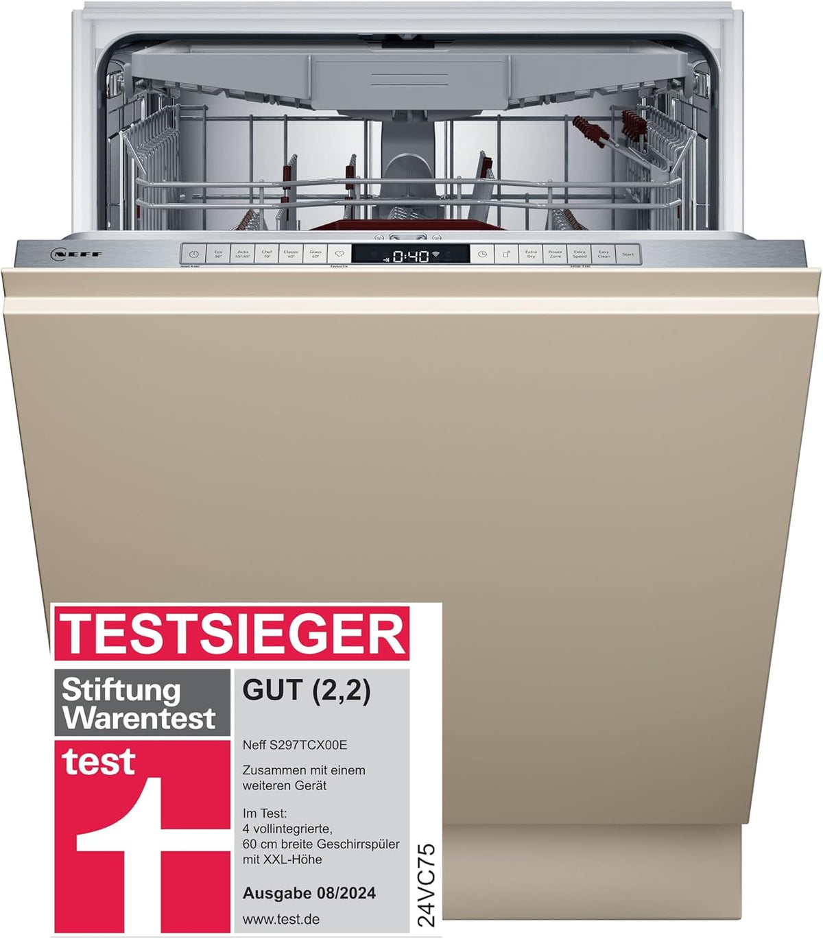 Neff Geschirrspüler, 60 cm, Beige, S297TCX00E, Stiftung Warentest Testsieger*, N 70 XXL-Smarter Vollintegriert